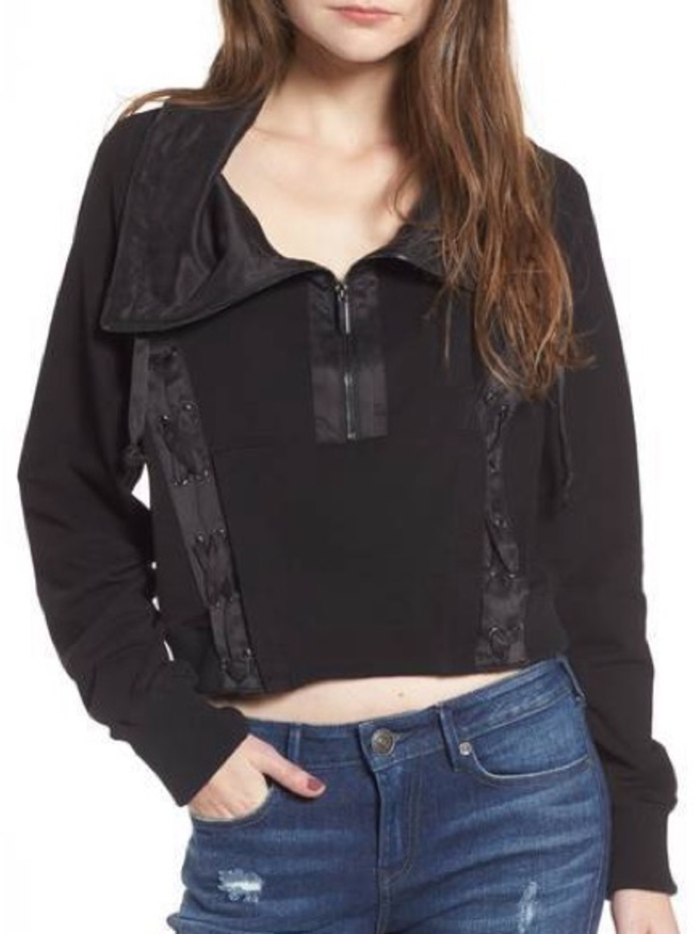 Women’s True Religion Quarter Zip Jacket - Lace Up Silk Details - Size Small
